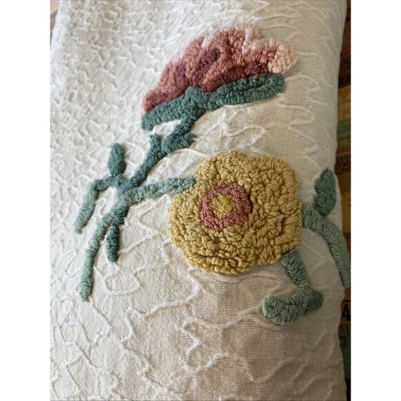 Vintage Floral Double Full Queen 100x 88 Chenille Bedspread MCM Classic Retro - Picture 6 of 11